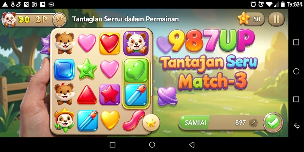 Tampilan gameplay seru dan penuh warna dalam 987UP.
