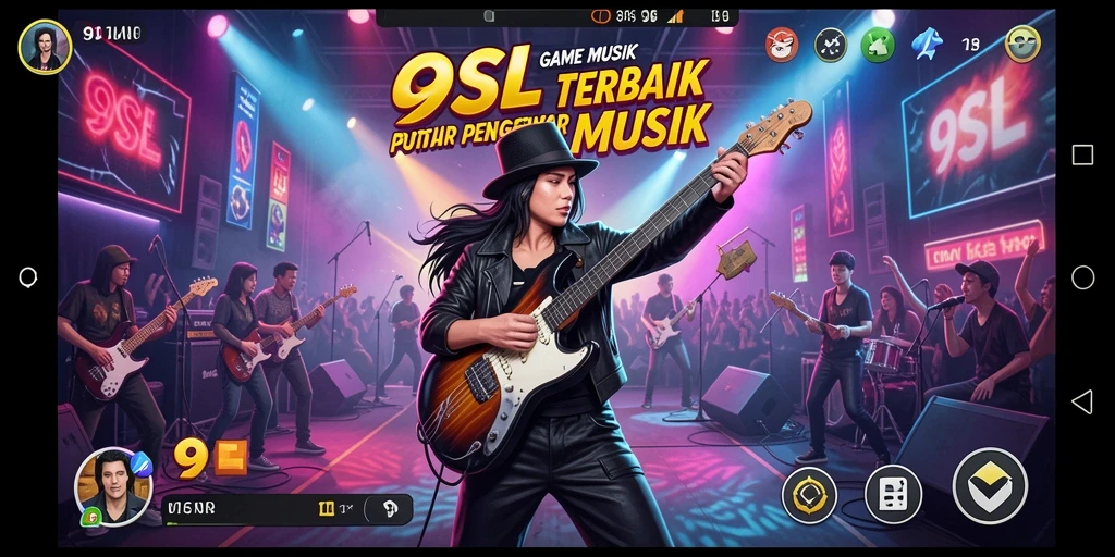 Tampilan gameplay 9SL dengan instrumen musik virtual yang menarik.
