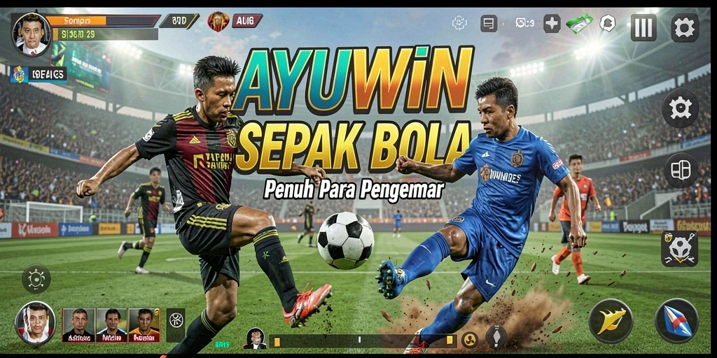 Tangkapan layar utama <strong>AYUWIN</strong> menampilkan aksi seru dalam permainan sepak bola.