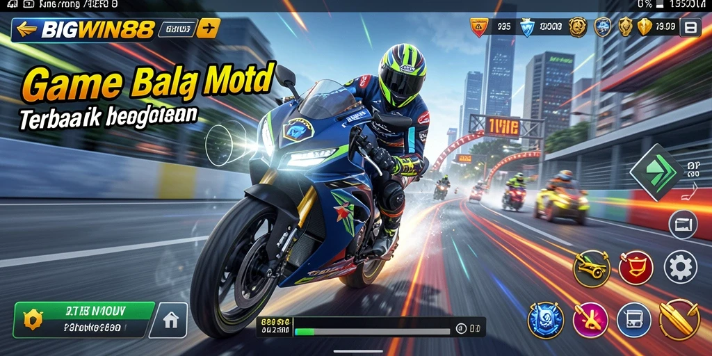 Screenshot gameplay BIGWIN88 menampilkan aksi balap motor yang mengasyikkan.