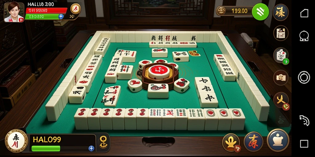 Tampilan gameplay HALO99 yang menampilkan suasana permainan Mahjong.