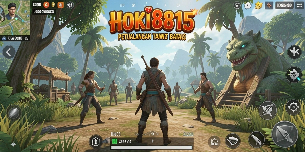 Screenshot gameplay HOKI8815 yang menunjukkan eksplorasi dunia terbuka.
