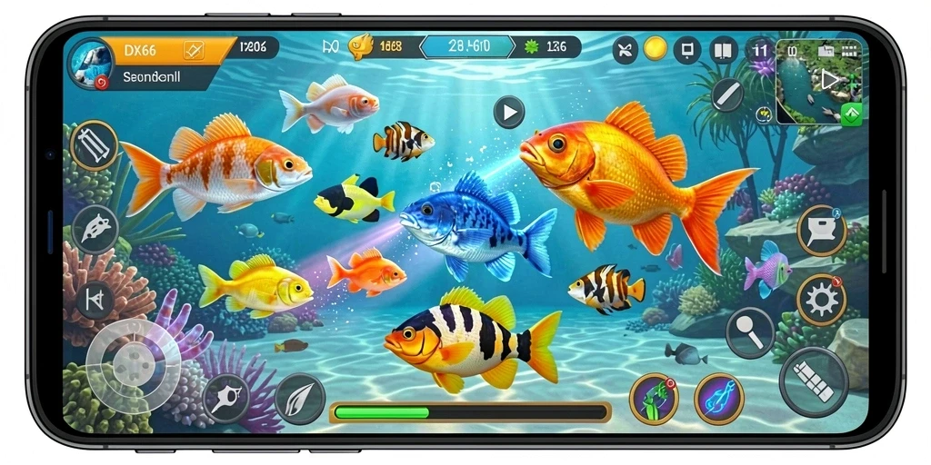 Screenshot utama IDX66 menampilkan aksi menembak ikan yang seru.