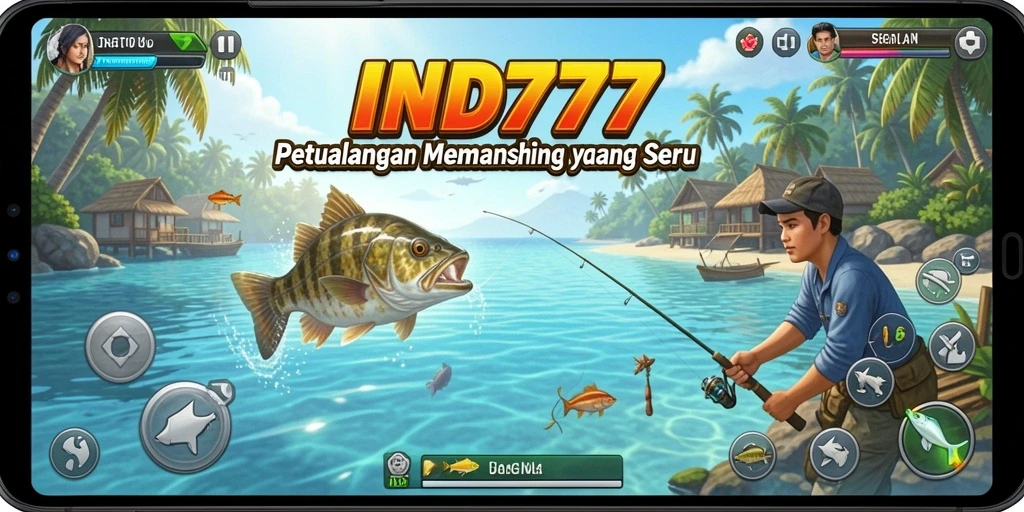 Screenshot gameplay IND777 menunjukkan aksi mendebarkan saat memancing di lautan.
