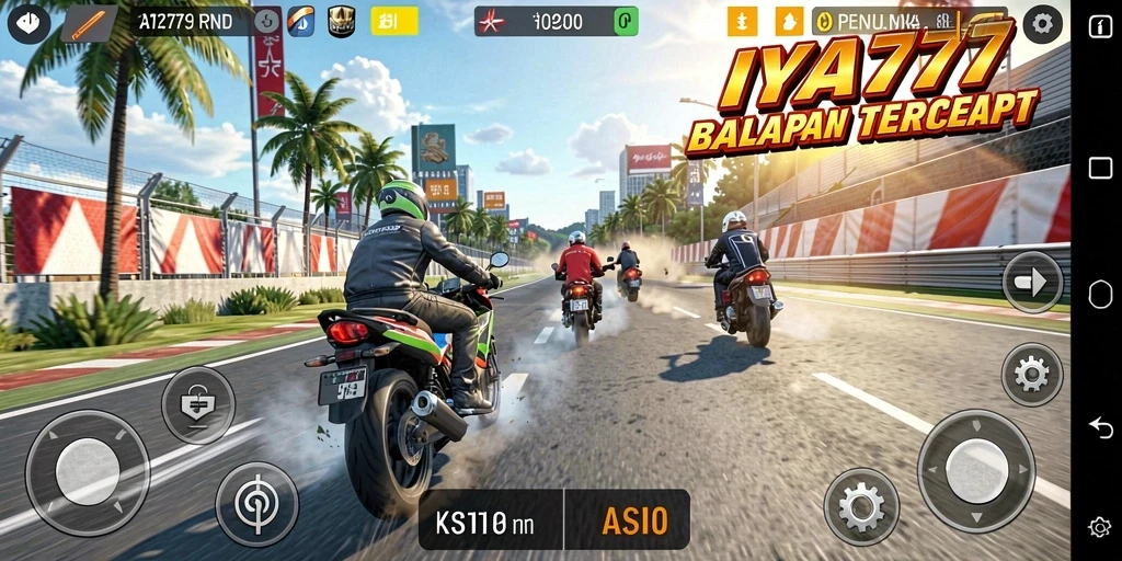 Screenshot menampilkan gameplay balapan motor yang seru dan penuh aksi.