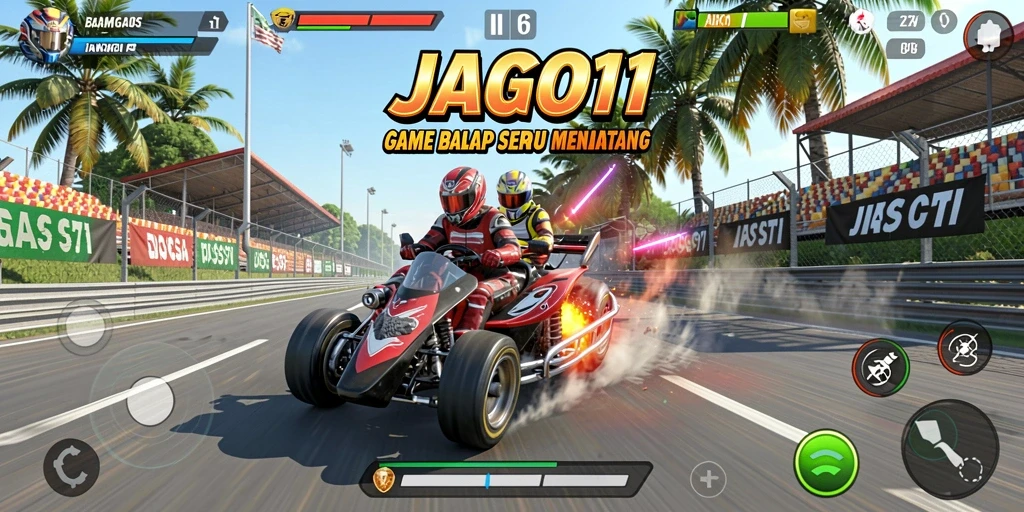 Screenshot JAGO11 menampilkan aksi balap yang mendebarkan di lintasan.