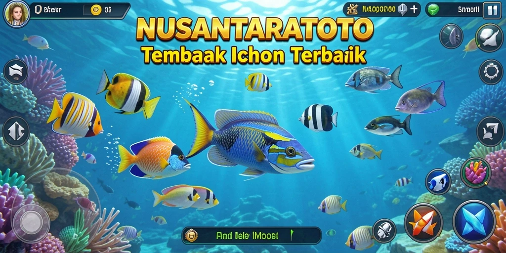 Tampilan gameplay menegangkan di NUSANTARATOTO, menangkap ikan dengan senapan.