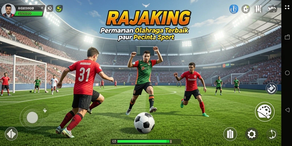 Tampilan gameplay seru dalam RAJAKING dengan aksi olahraga yang mendebarkan.