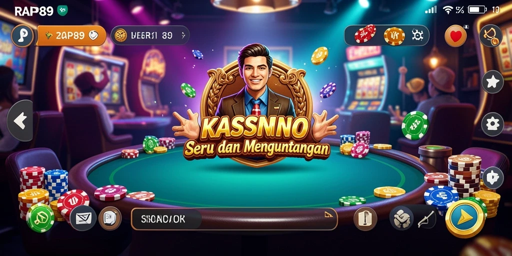 Screenshot gameplay RAP89 menampilkan suasana kasino yang hidup dan interaktif.