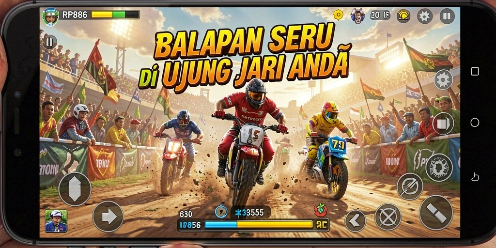 Tampilan menarik dari gameplay balapan yang mendebarkan.