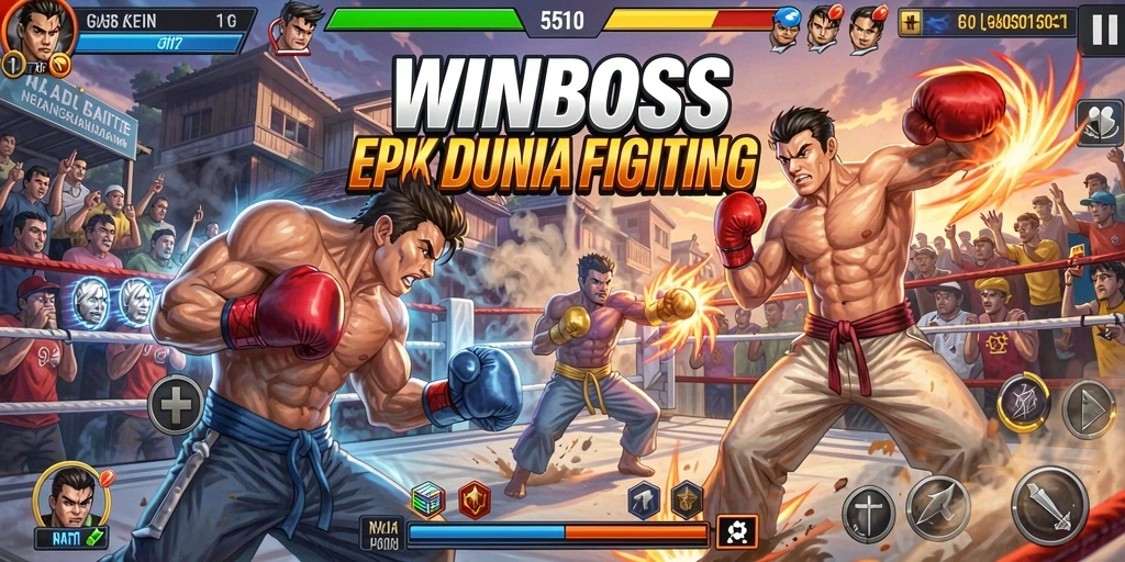 Tampilan gameplay seru dalam WINBOSS yang menggambarkan pertarungan intens.