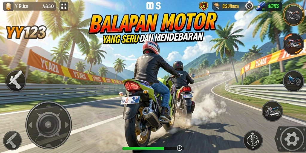 Tampilan gameplay balapan motor yang mendebarkan di YY123.
